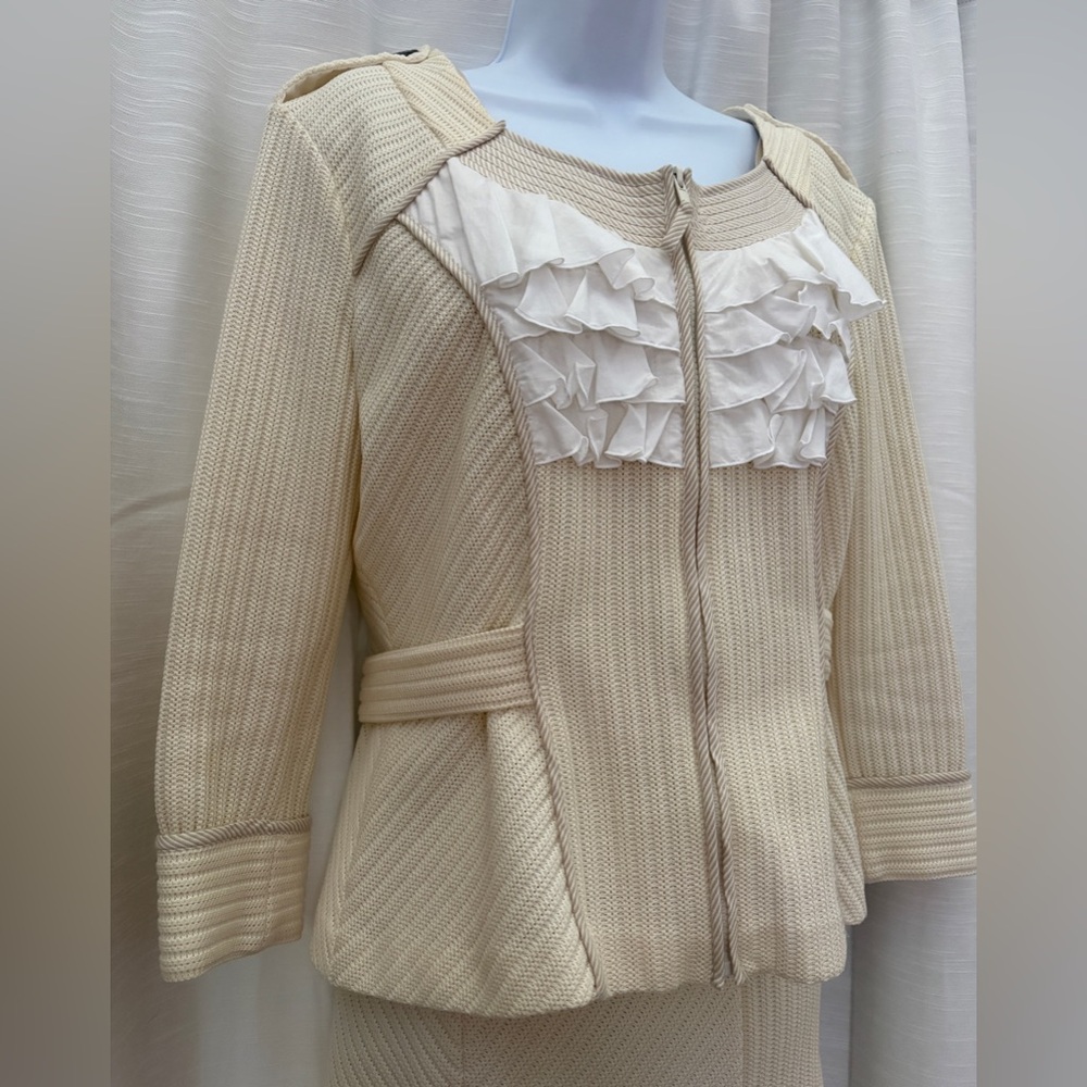 Graeme Black Women's Cream Knit Skirt Set with Ruffle Accent - Picture 2 of 11